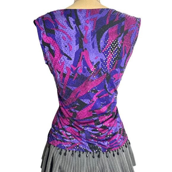 MSK Purple Pink Sequin Retro Top Beaded Tassels Size M - Picture 2 of 6